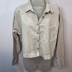 FP We The Free Cream Striped Button-Down Cropped Size M